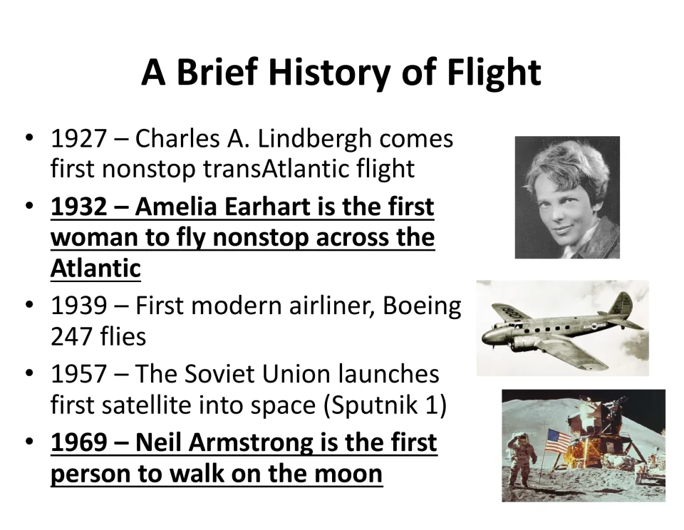 Flight timeline 1927 to 1969: Lindbergh, Amelia Earhart, the Boeing 247, Sputnik 1 and Neil Armstrong's moon walk