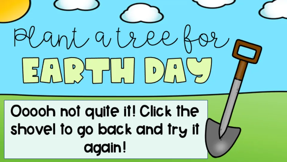 Retry feedback slide tells players their answer is not quite right and to click the shovel to try again
