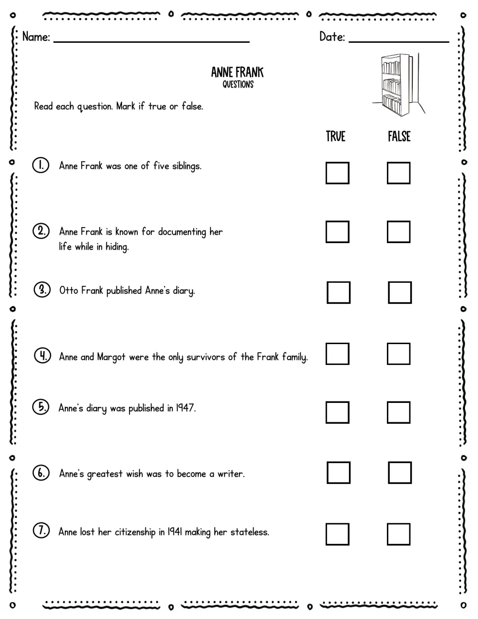 Anne Frank true or false quiz: students judge 7 statements about her siblings, diary, citizenship and Otto Frank