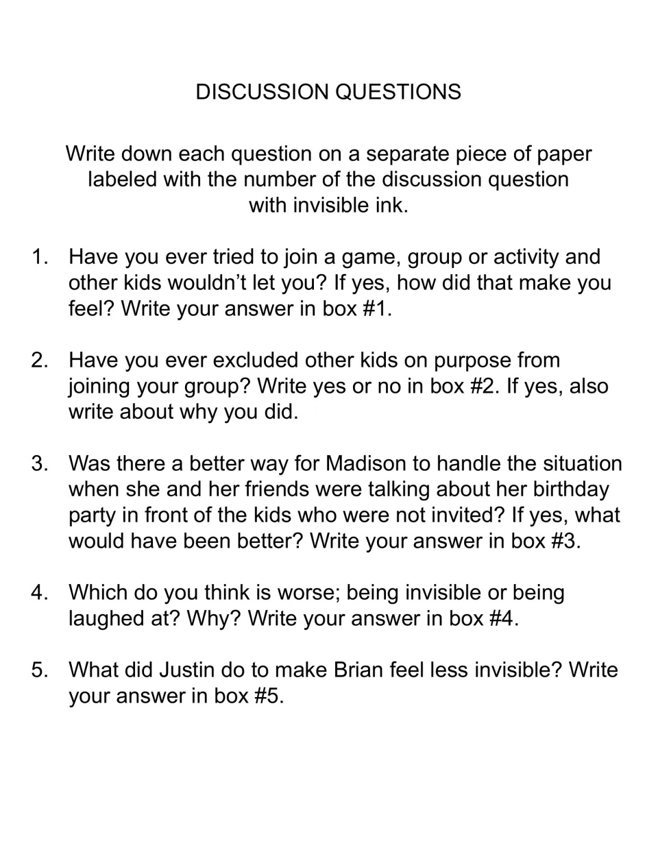 Discussion questions on inclusion: five prompts about being left out, excluding others, Madison, Brian and Justin