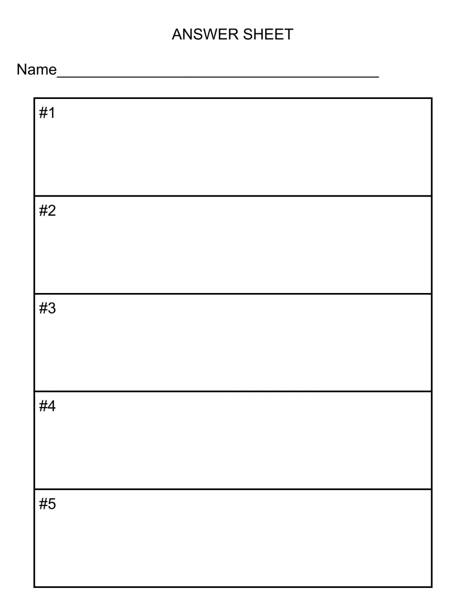Answer sheet for the station rotation: students write a response to each discussion question in spaces numbered #1 to #5