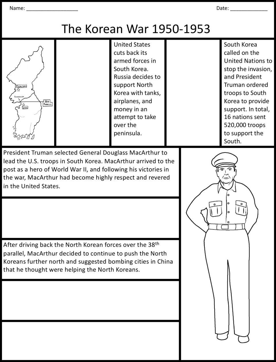 Student Korean War organizer, part 1: invasion map, MacArthur portrait, and incomplete notes on the conflict