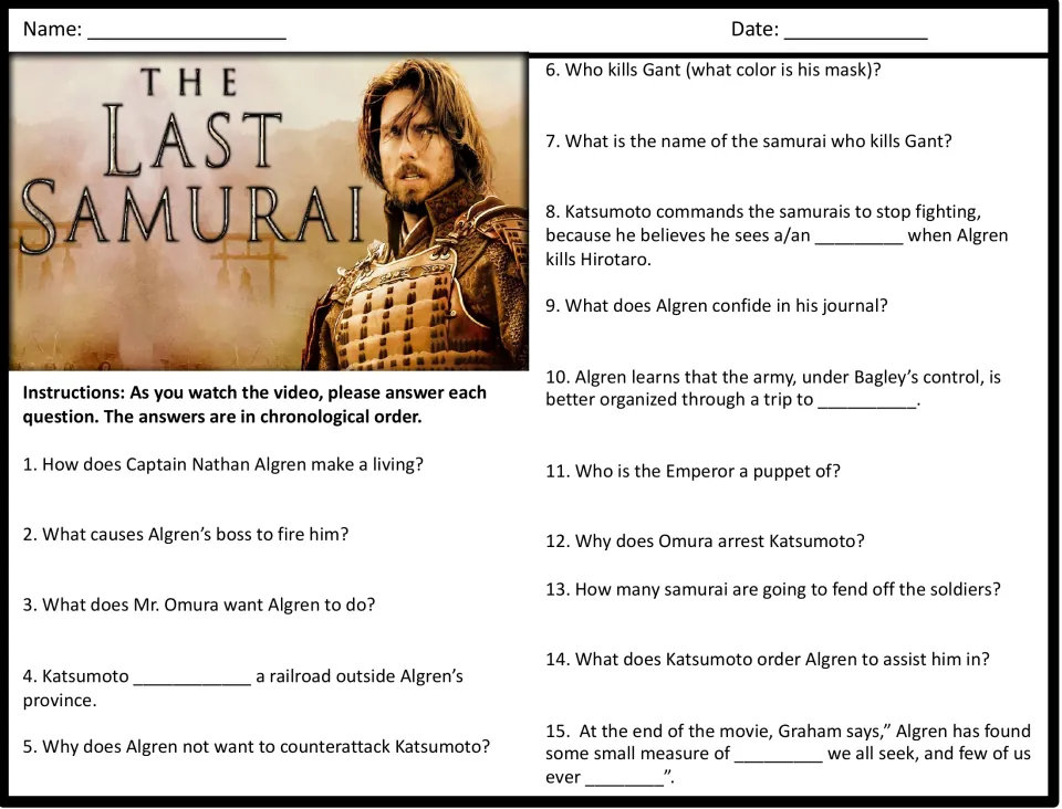 Movie guide: 15 chronological questions about Nathan Algren, Katsumoto, Omura, and the samurai rebellion.