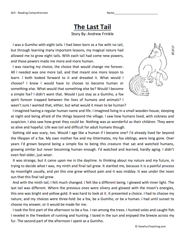 The Last Tail Reading Comprehension Worksheet teaching resource preview