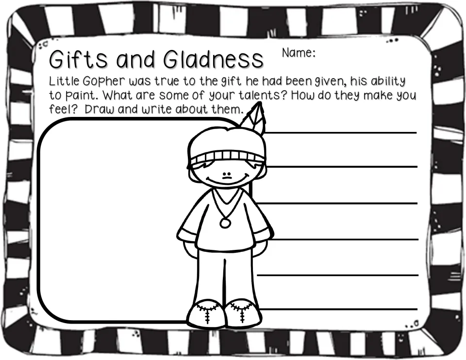 Gifts and Gladness writing activity asks students to draw and write about their talents and how they feel.
