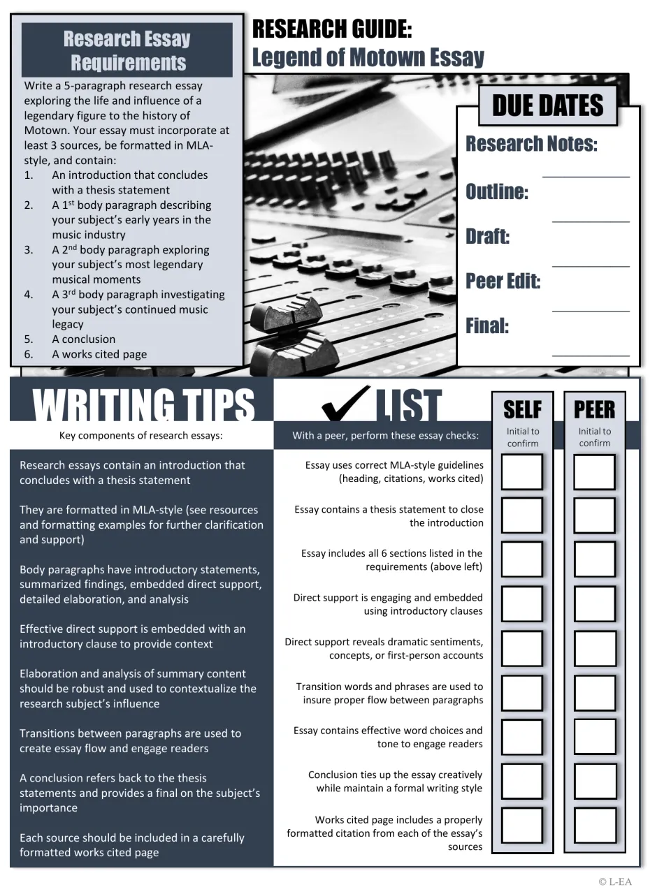 Motown legend essay guide: 5-paragraph MLA research essay requirements, due dates, writing tips and a self/peer checklist