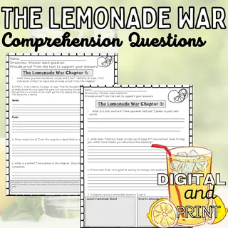 The Lemonade War Novel Study & Comprehension Activities – sample page 4