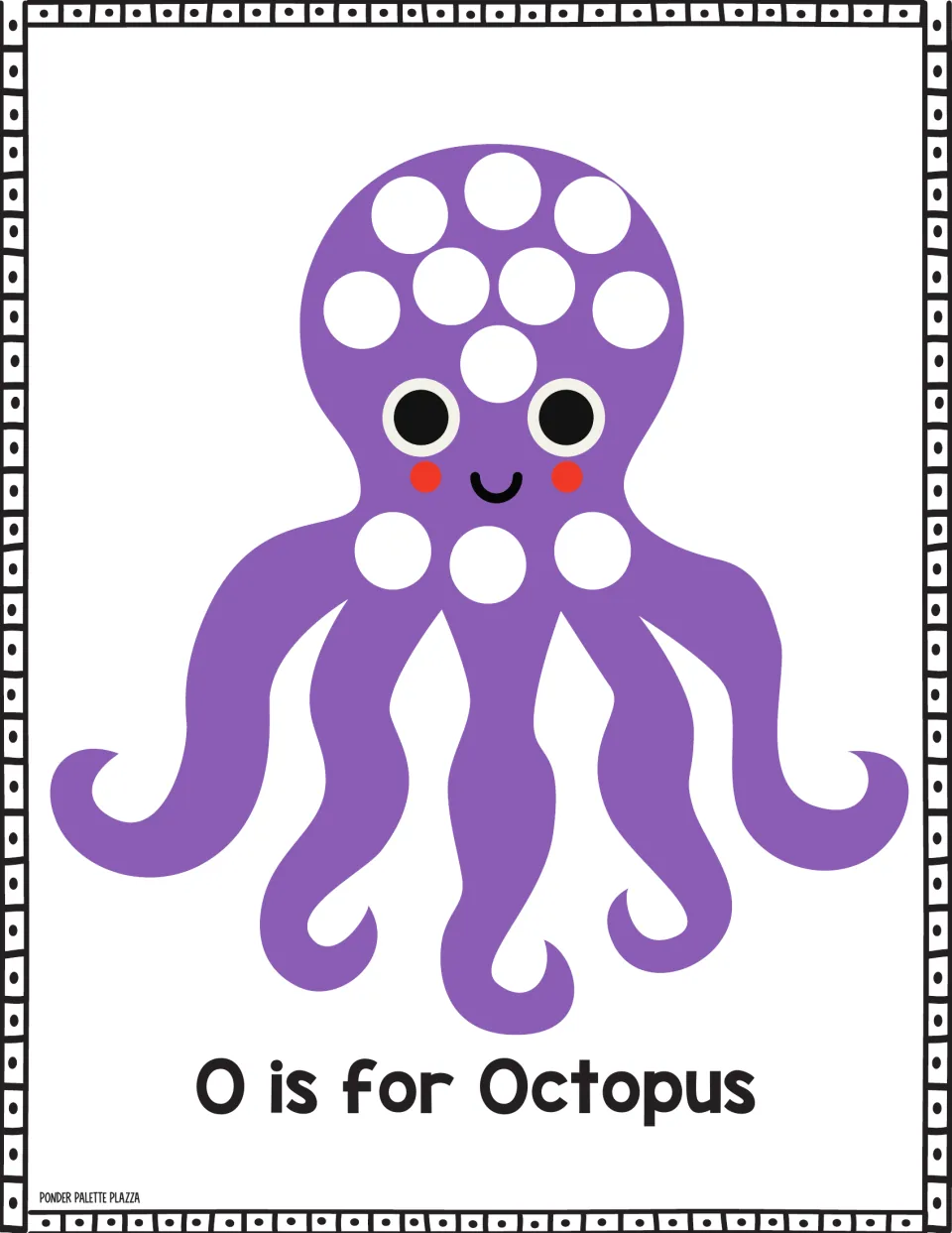 O is for Octopus: students dab a dot marker on the 11 circles across the head and body of a smiling purple octopus