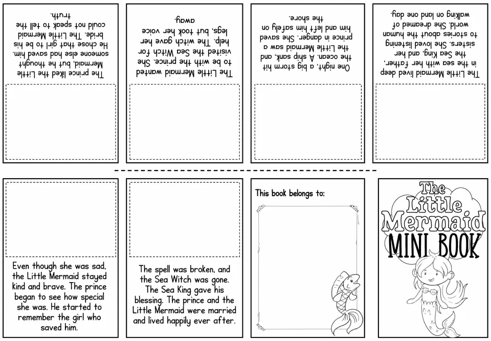 Picture-fill mermaid book: story text is printed on each page and students draw the matching scene above it