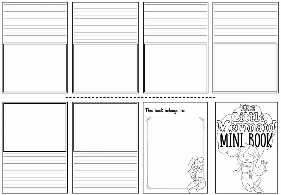 Blank mermaid book pages: students draw their own picture and write about it on each of six pages of the retelling