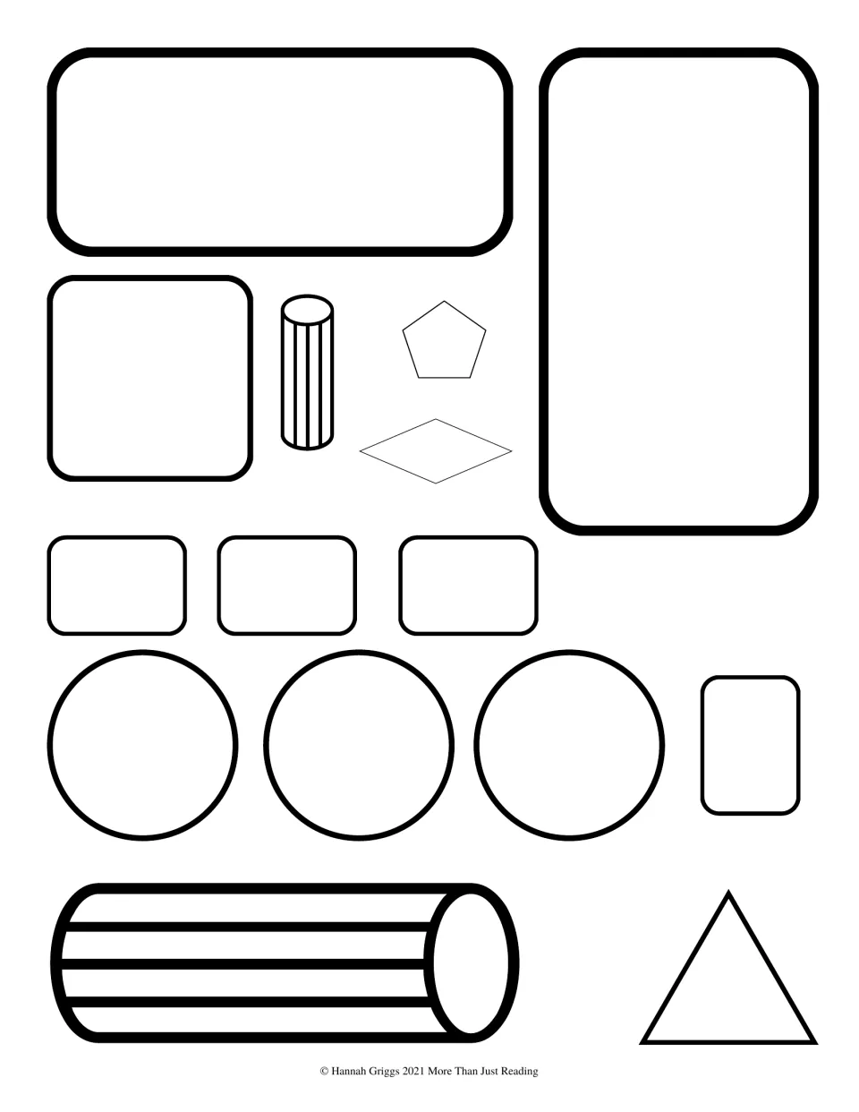 First train craft cut-out sheet includes circles, rounded rectangles, two cylinders, a pentagon, and more