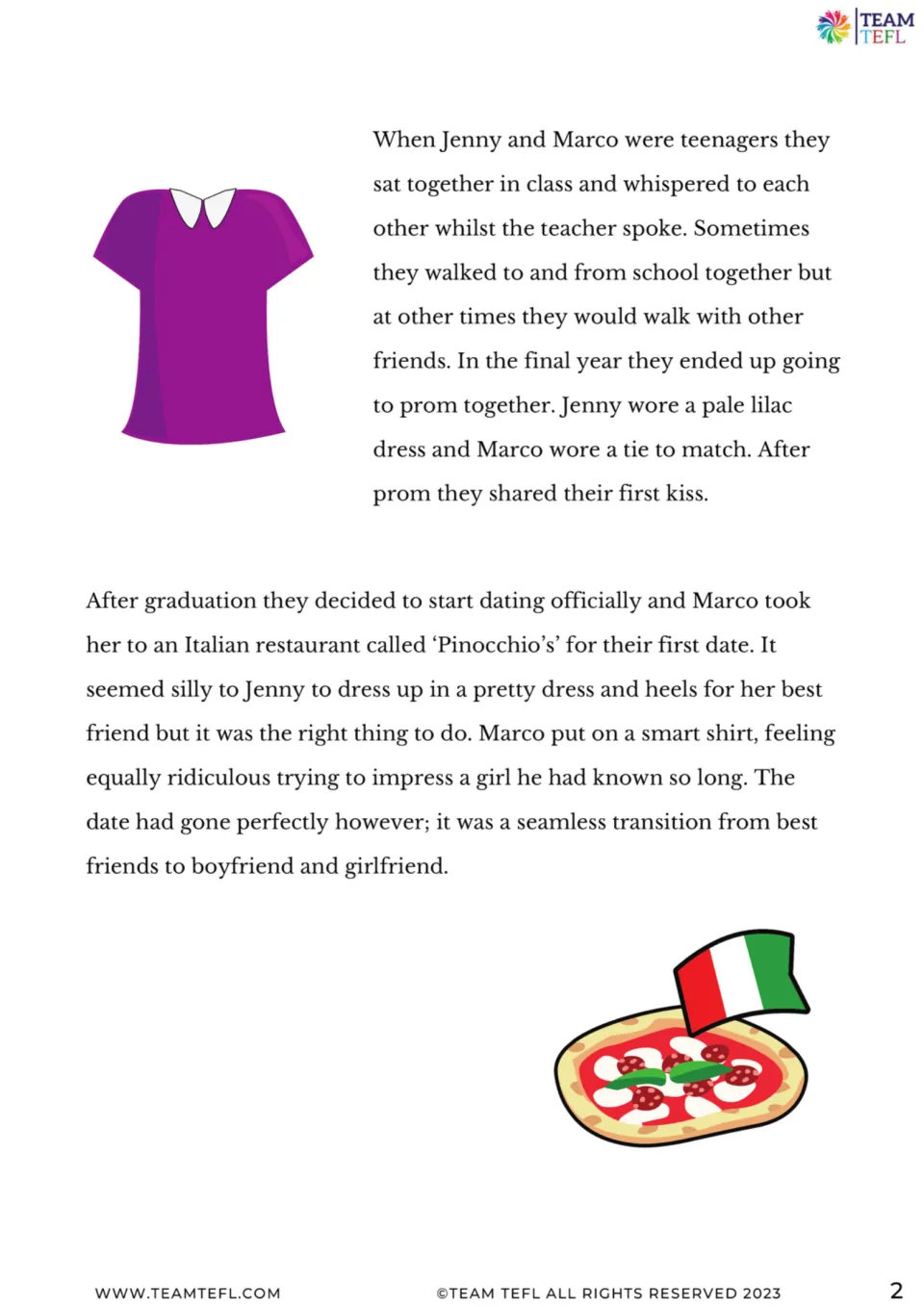 Story continuation: Jenny and Marco attend prom, share their first kiss, and begin dating after graduation.