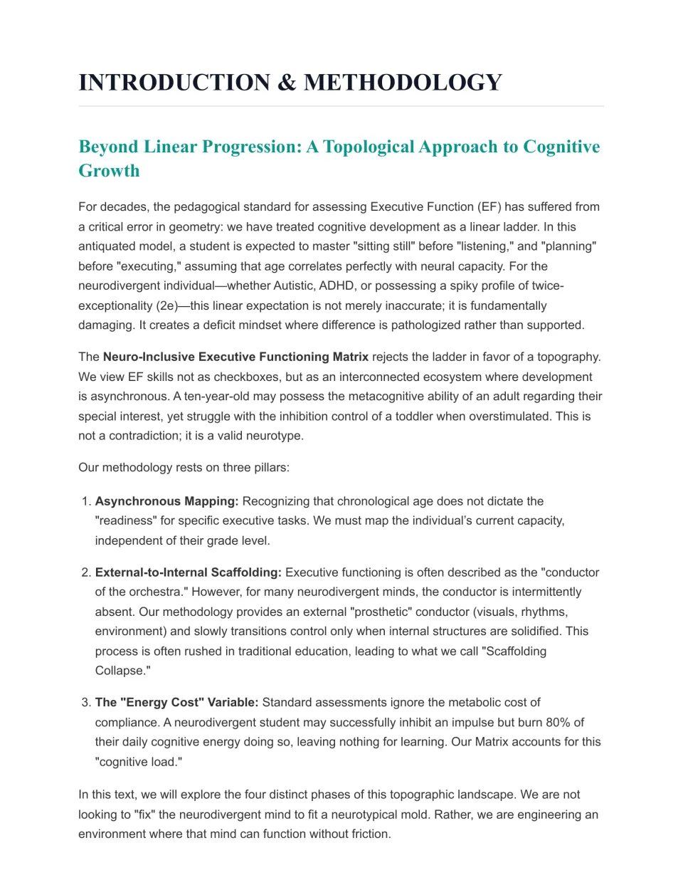 Introduction to asynchronous executive function growth: three pillars of asynchronous mapping, scaffolding and energy cost