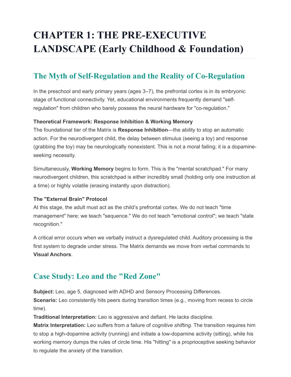 Chapter 1, early childhood co-regulation: response inhibition, working memory, visual anchors and Leo's case study