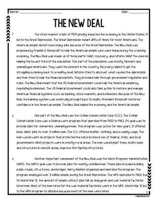 The New Deal – Reading Packet for 5th Grade – sample page 4