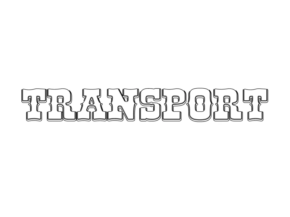 Transport section title in large western-style outline lettering, opening the unit's part on wagons and oxen