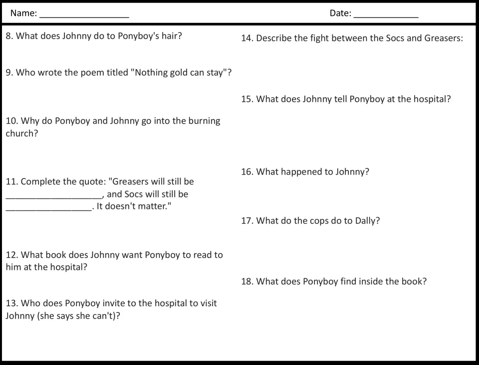 Viewing questions 8-18: students recall the haircut, the Nothing Gold Can Stay poem, church fire and hospital scenes