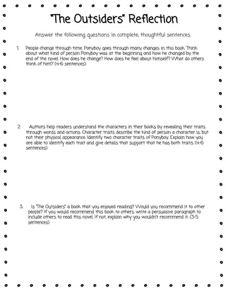 "The Outsiders" Activities + Project Menu – sample page 2