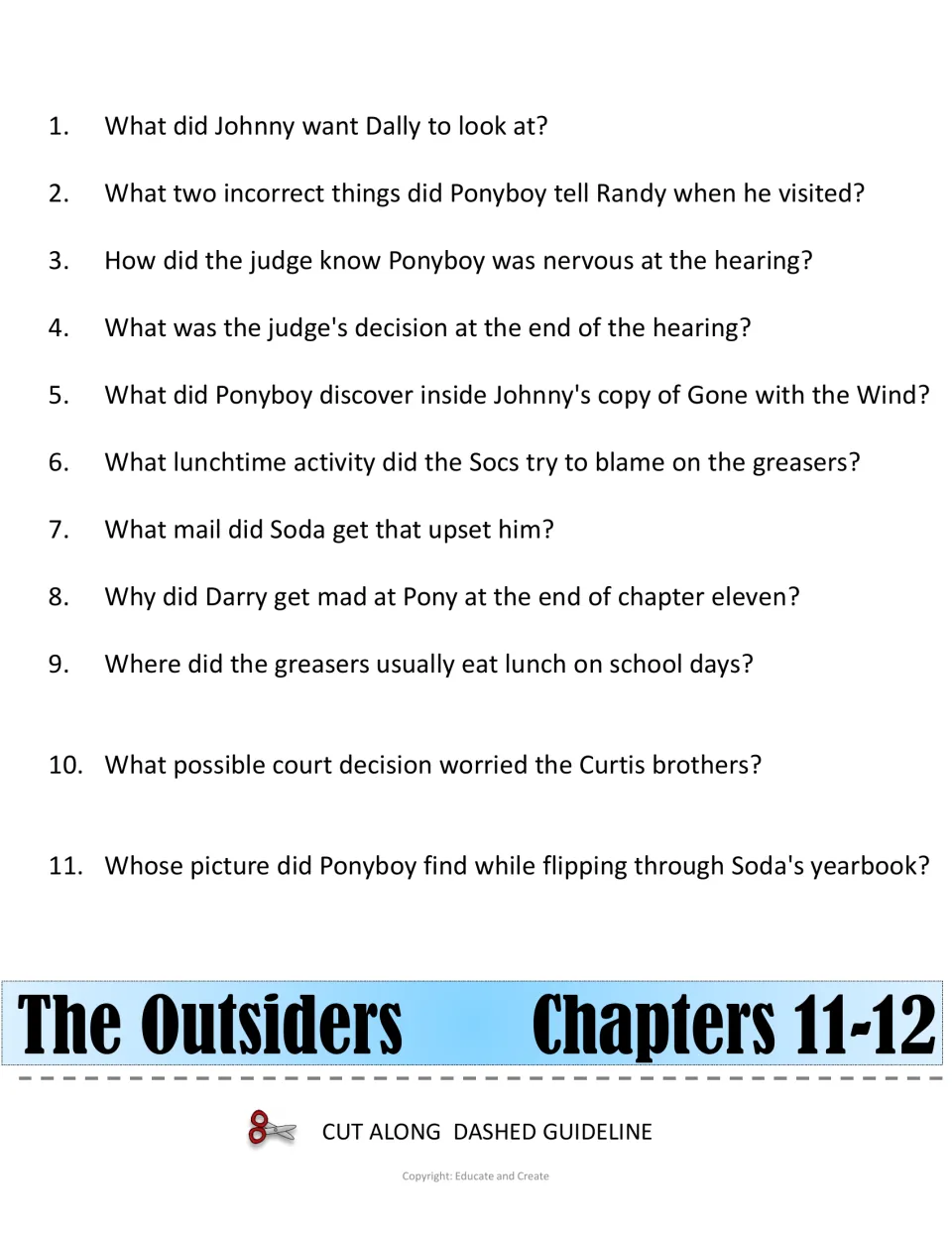 Chapters 11-12 flip book layer: 11 recall questions on the hearing, Johnny's Gone with the Wind and Soda's mail
