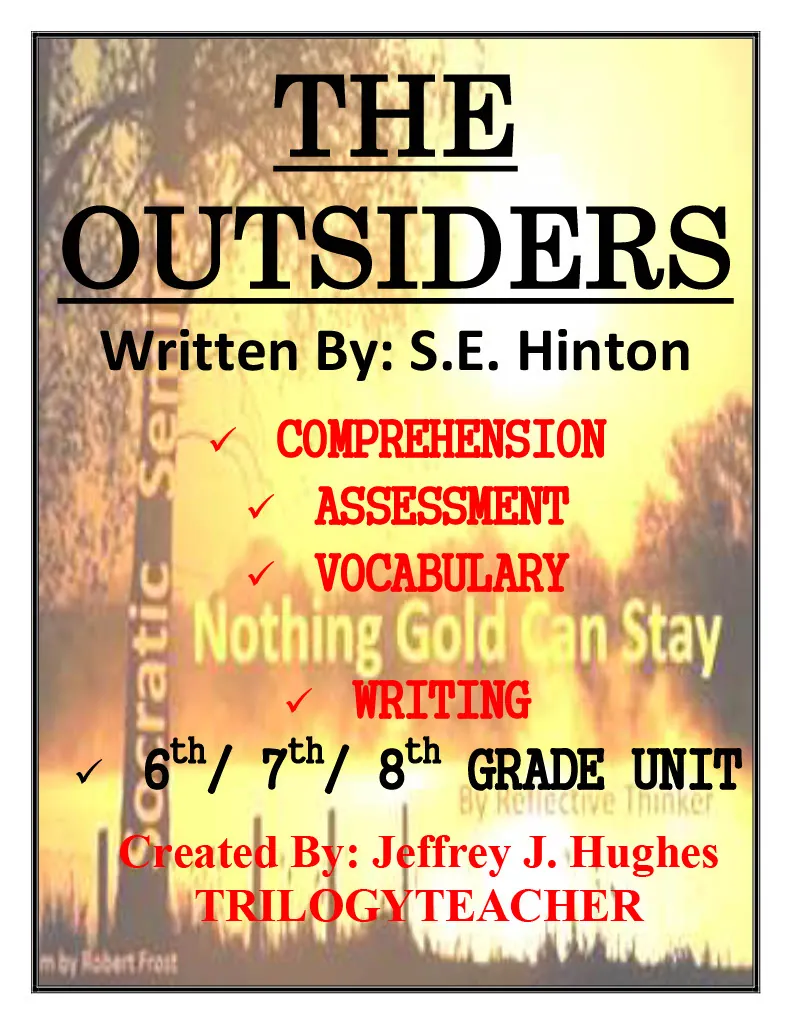 "The Outsiders" Novel Study Unit – cover