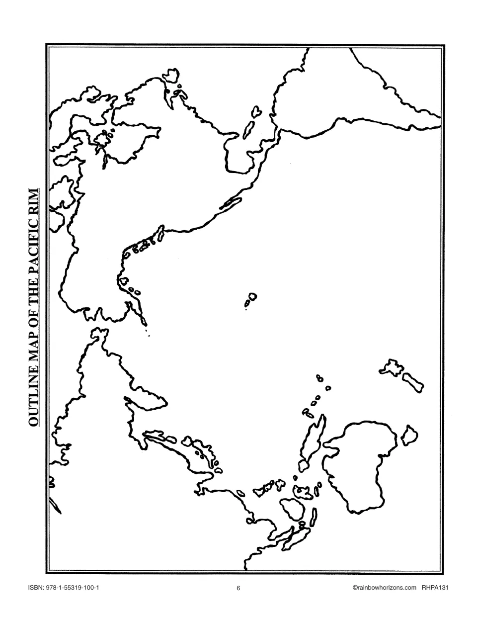 Lesson 1 outline map of the Pacific Rim for students to color and label the countries named in the unit