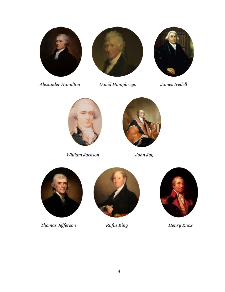 Writers and recipients portrait section 3: Alexander Hamilton, David Humphreys, James Iredell, and five more