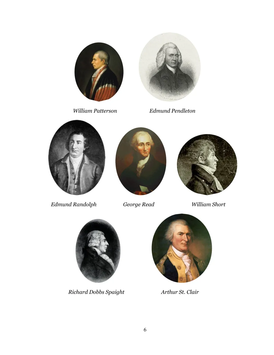 Writers and recipients portrait section 5: William Patterson, Edmund Pendleton, Edmund Randolph, and four more
