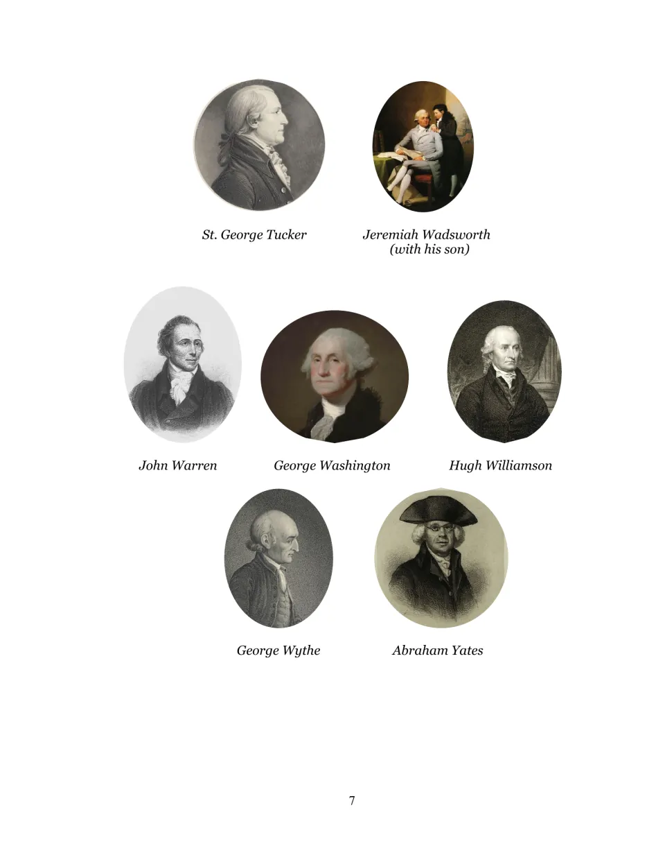 Writers and recipients portrait section 6: St. George Tucker, Jeremiah Wadsworth with his son, and five more