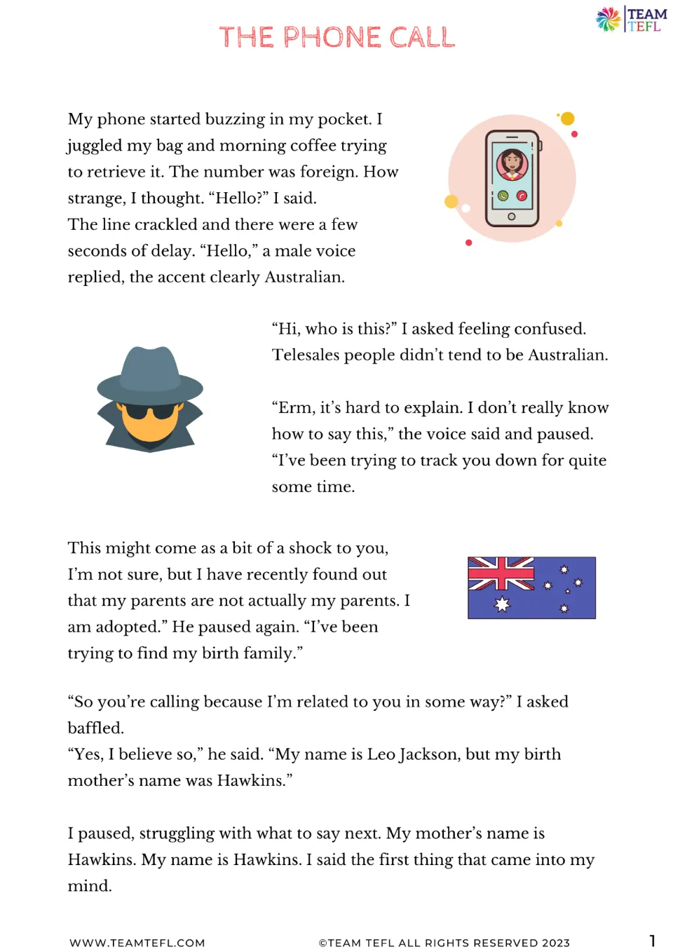 Story opening: Leo Jackson calls from Australia seeking his birth family and shares the name Hawkins.