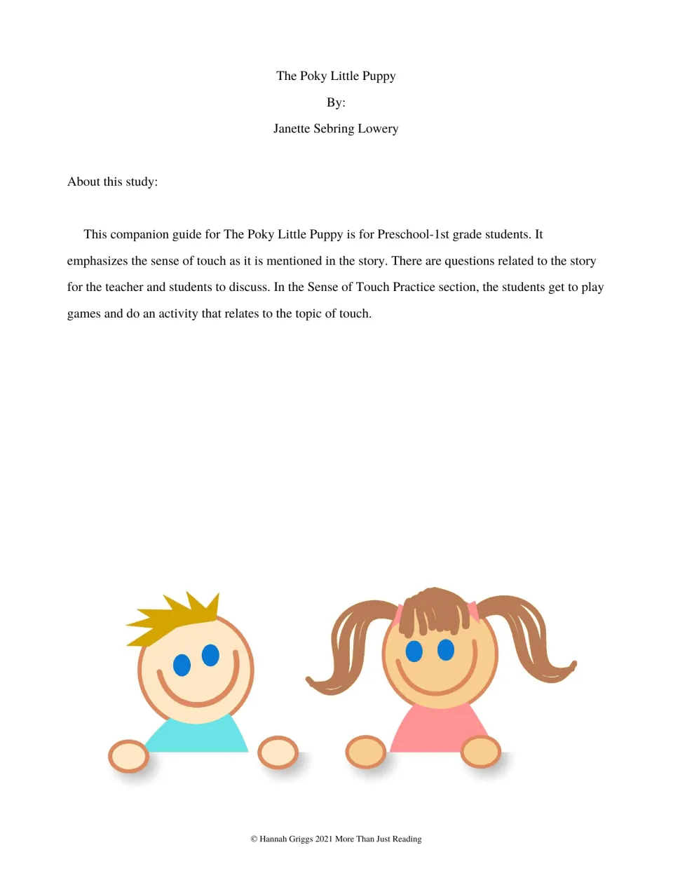 Guide introduction for preschool through first grade explains story discussions and sense-of-touch activities