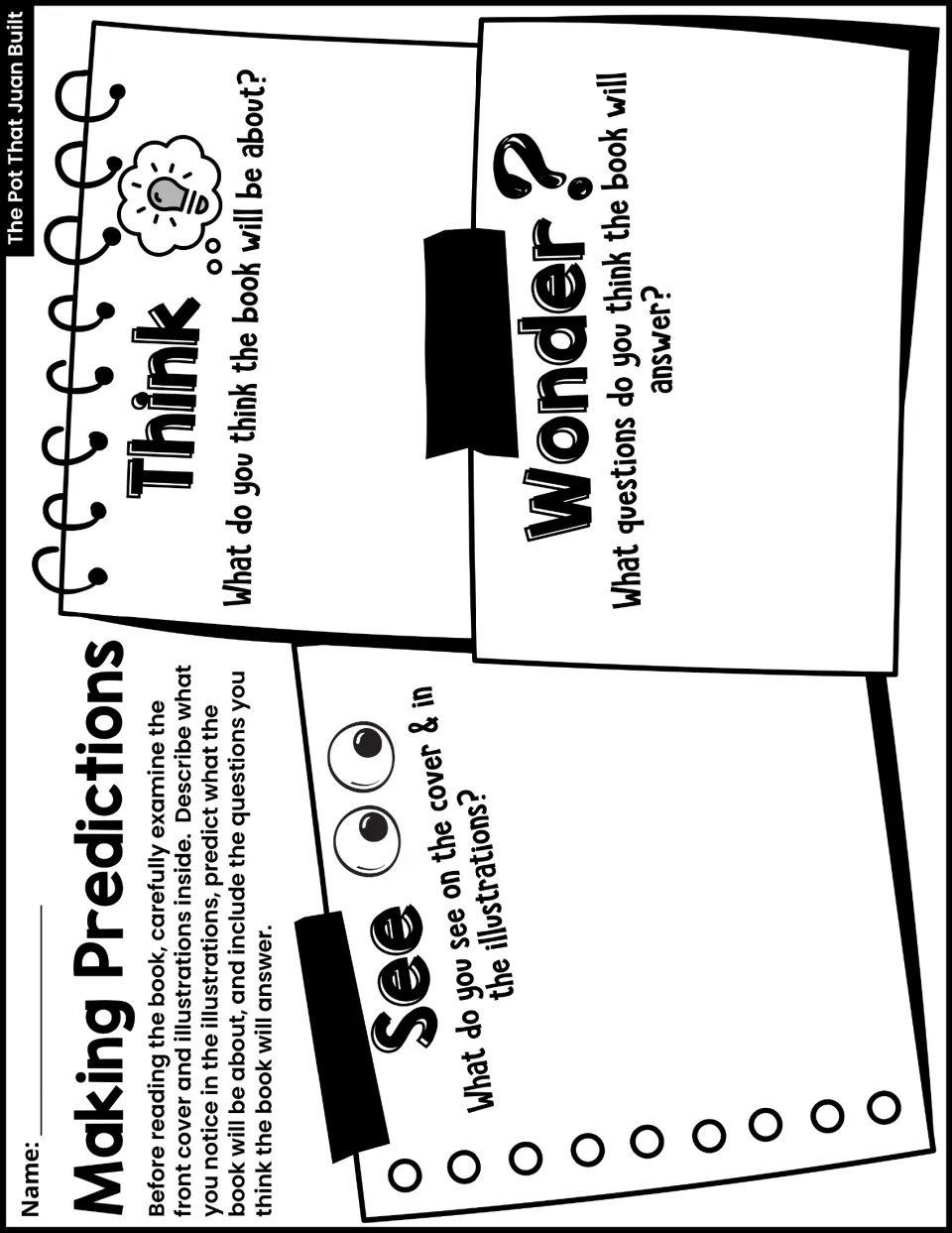 Making Predictions activity asks students to observe the cover and illustrations, predict, and pose questions.