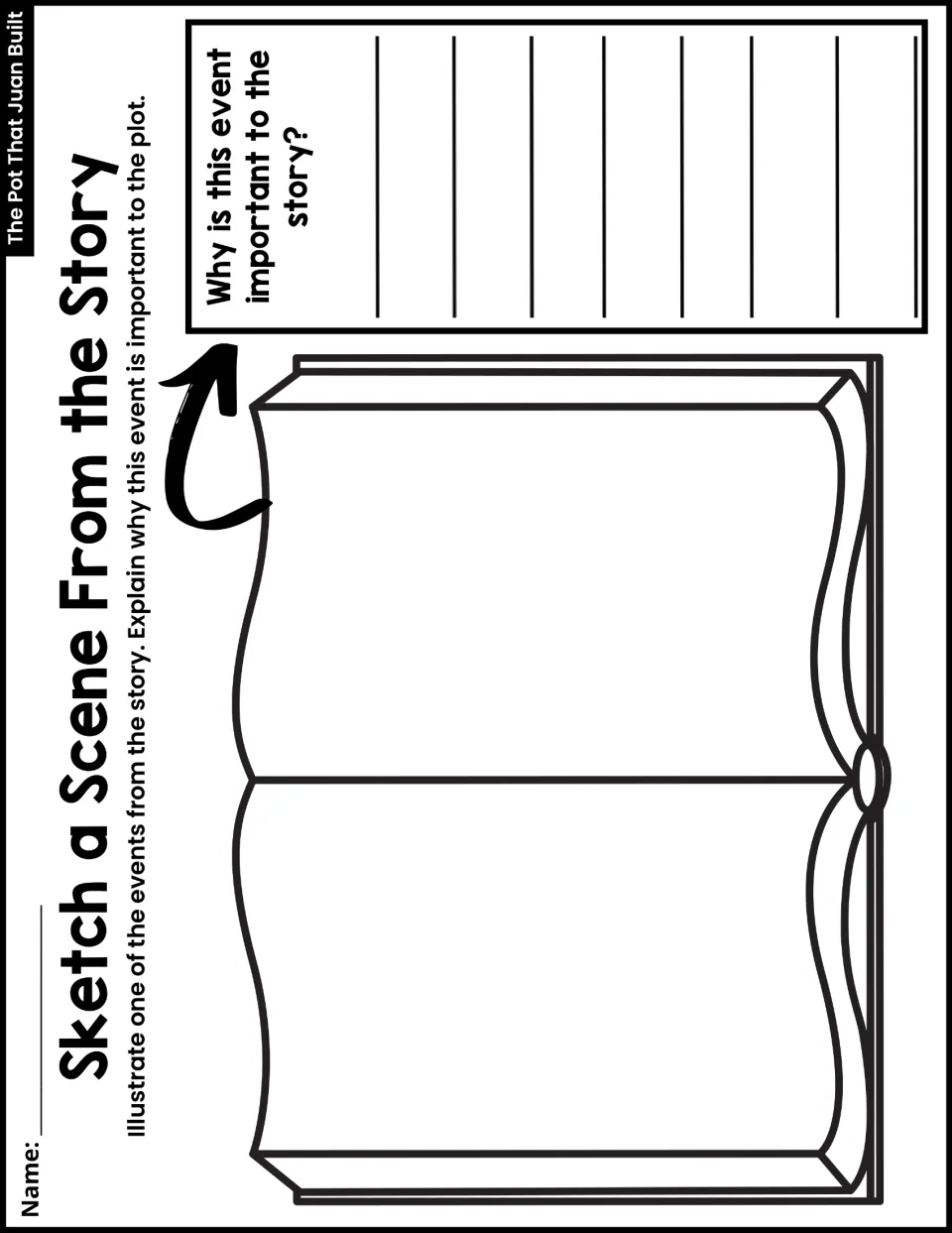 Sketch a Scene From the Story activity asks students to illustrate an event and explain its importance to the plot.