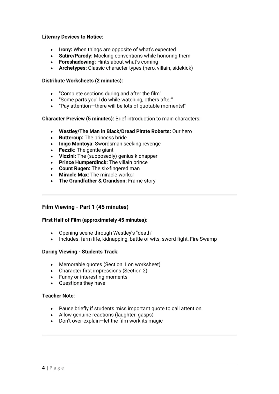 Literary devices (irony, parody, foreshadowing, archetypes), a character preview and Part 1 viewing with quote tracking