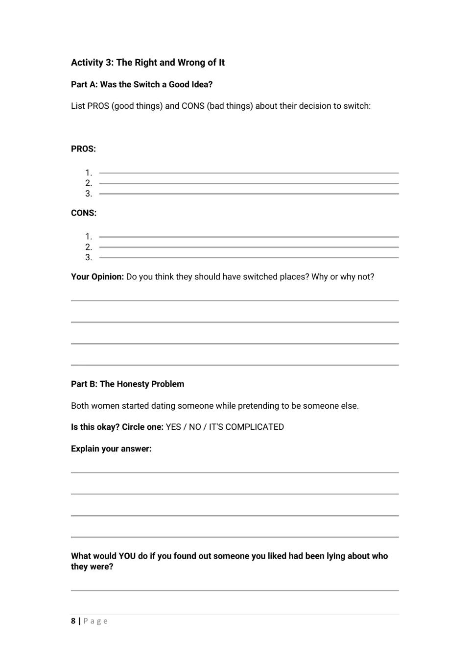 The right and wrong of it: students list pros and cons of the switch and decide if dating under a false identity is okay