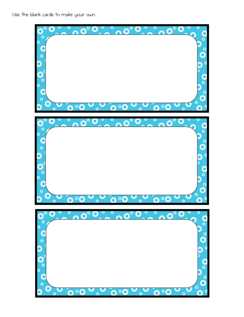 Three blank flash cards with the direction to make your own, for adding unknown words from another chosen book