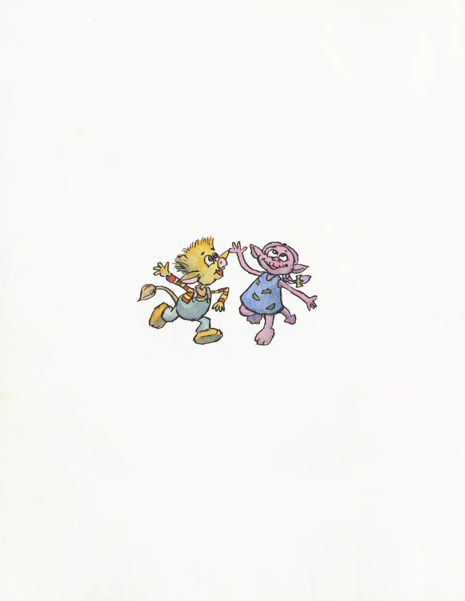 Illustration-only opening page of the monster nursery rhyme eBook shows two small monsters holding hands