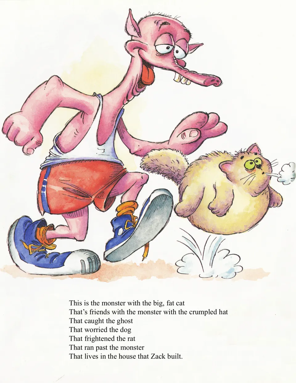 Continuation of the house Zack built rhyme adds a monster with a big, fat cat and repeats the character chain