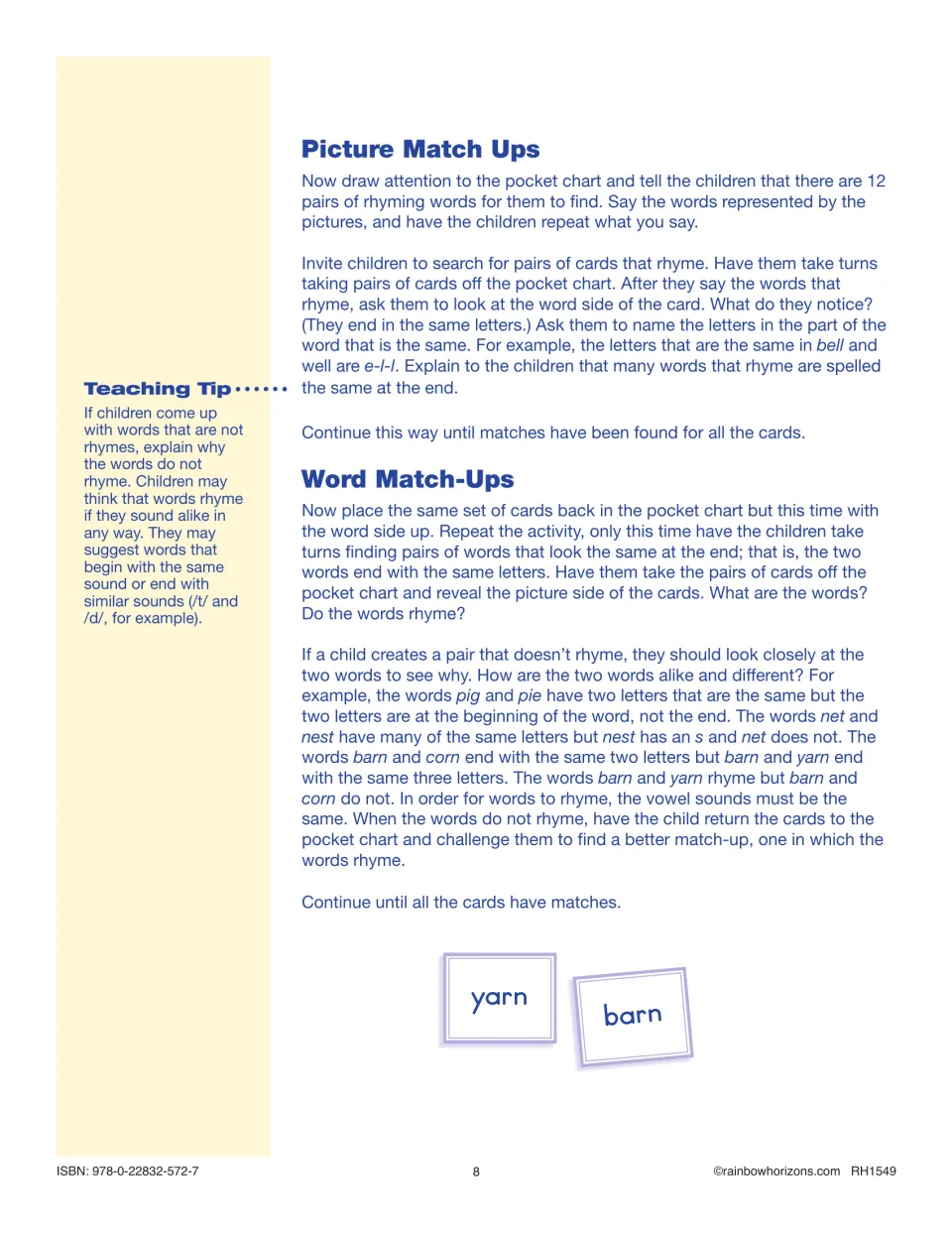 Time to Rhyme directions guide picture and word match-ups, comparing rhyming sounds and shared ending letters
