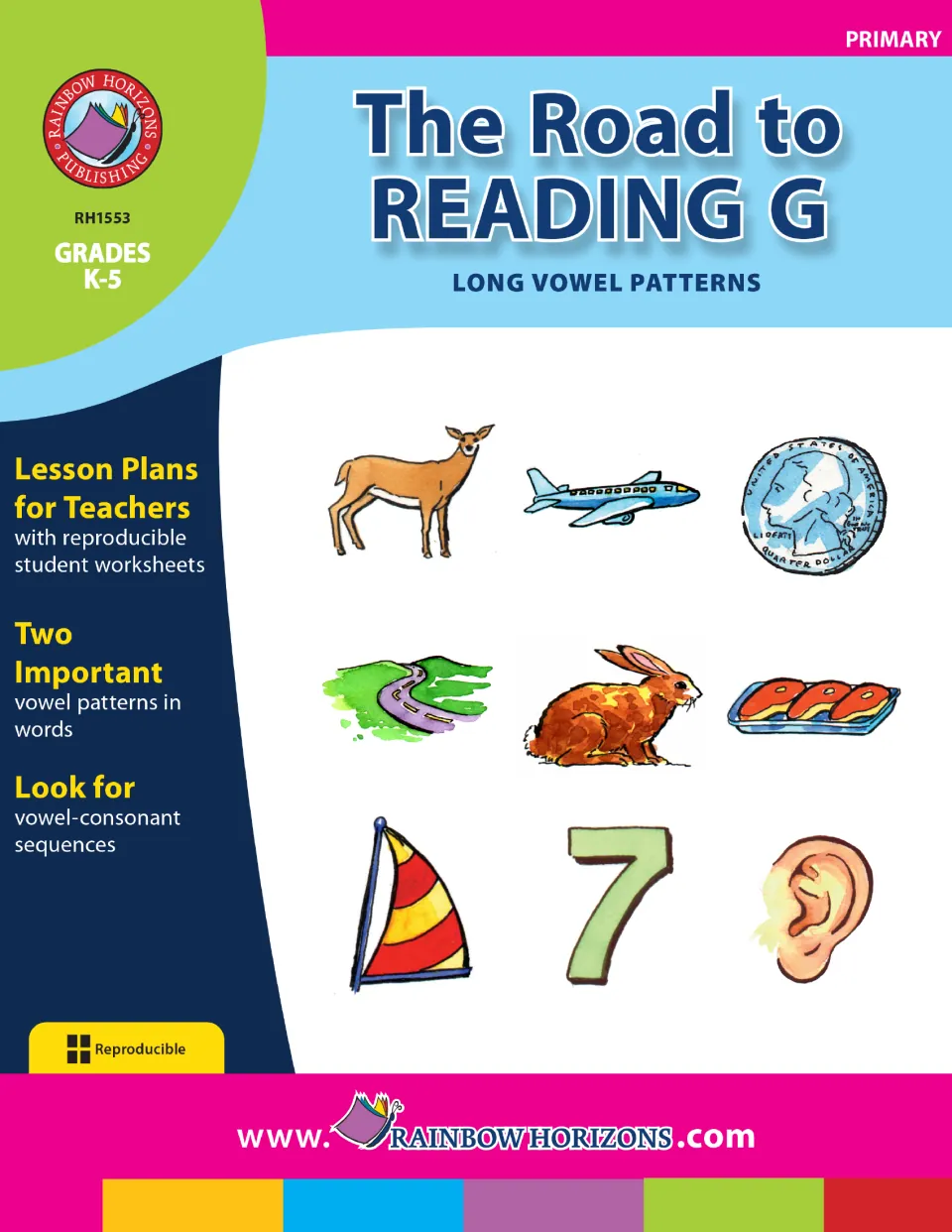 Cover of The Road to Reading G - Long Vowel Patterns, with teacher lesson plans and student worksheets