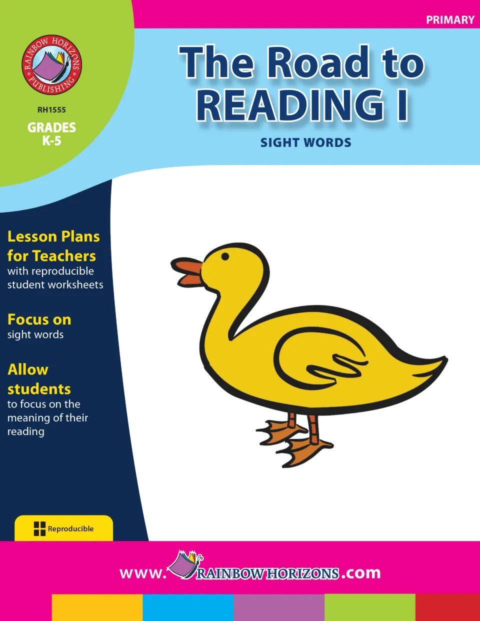 The Road to Reading I: Sight Words cover, lesson plans for teachers with reproducible student worksheets and a yellow duck