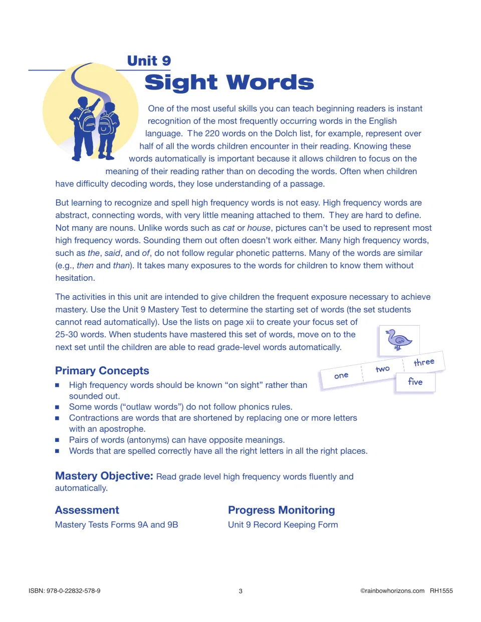 Unit 9 Sight Words overview: why Dolch high frequency words matter, primary concepts, mastery objective and assessment