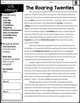 The Roaring Twenties – Reading Packet – sample page 2