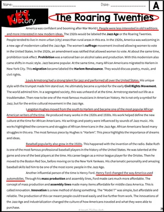 The Roaring Twenties – Reading Packet – sample page 4