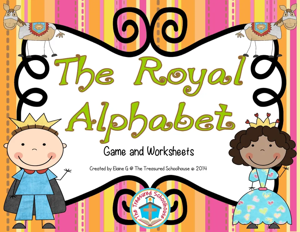 Cover of The Royal Alphabet Game + Worksheets, an alphabet practice resource created by Elaine G.