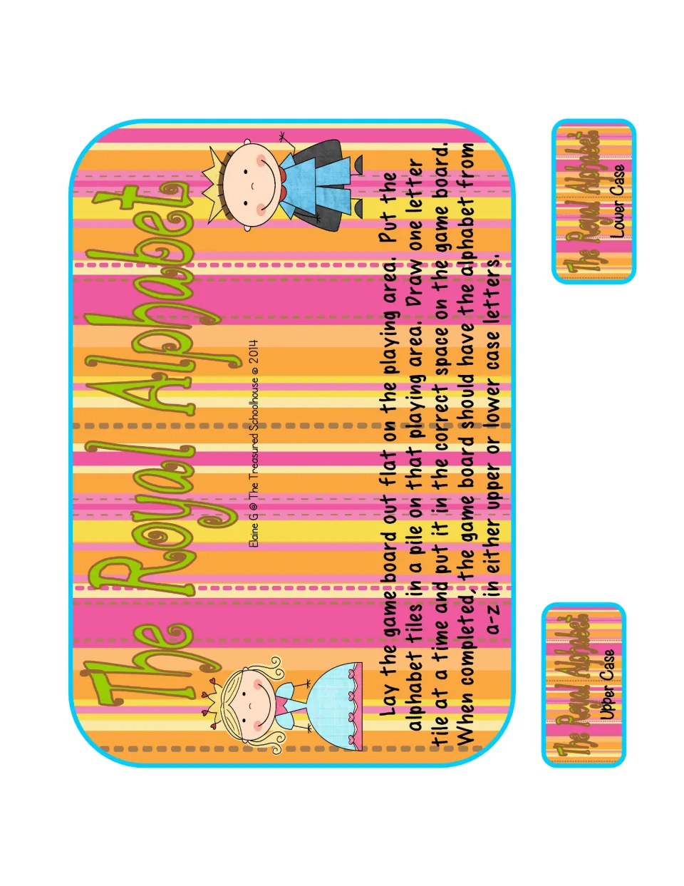 Alphabet game directions: draw one letter tile at a time and place it to complete the uppercase or lowercase alphabet.