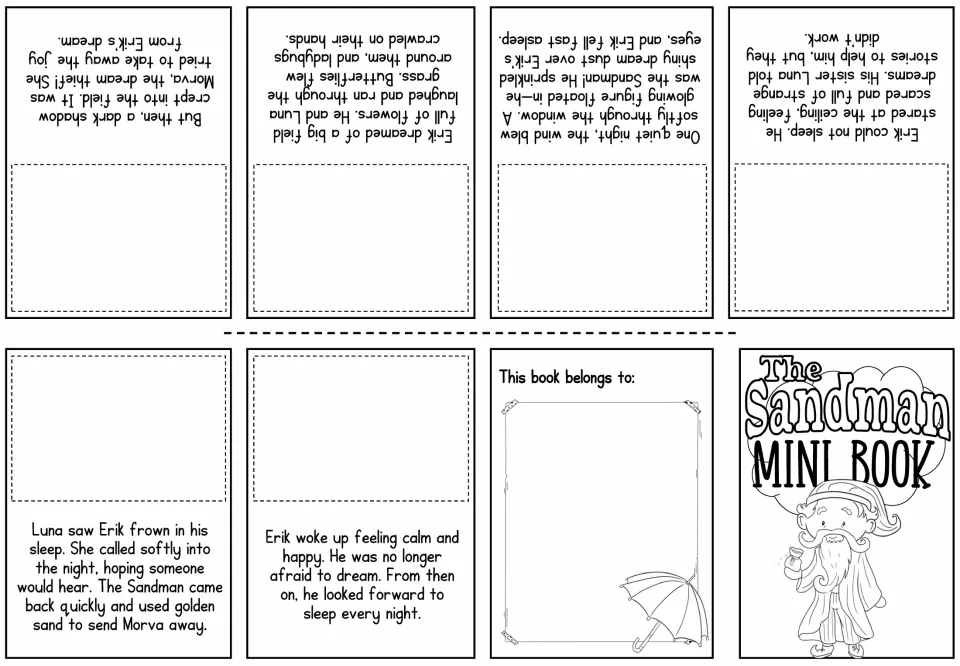 Picture-fill mini-book sheet includes six story passages about Erik's dreams and spaces for sequencing pictures
