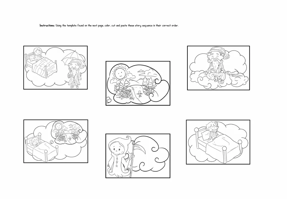 Six sequencing pictures show Erik awake, the Sandman, a dream field, Morva, Luna's call, and Erik asleep