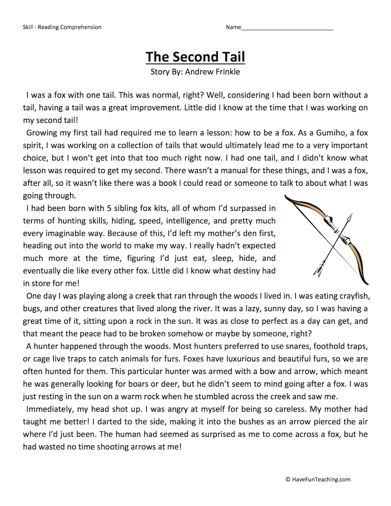 The Second Tail Reading Comprehension Worksheet teaching resource preview