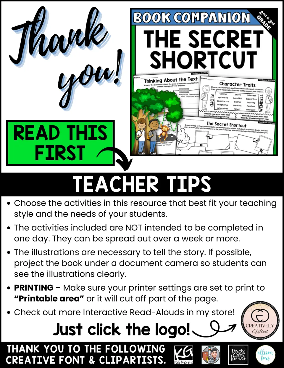 Teacher tips: spread activities over a week, project the book's illustrations, and set printing to printable area