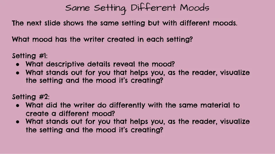 Setting comparison directions ask students to identify moods and descriptive details in two upcoming examples